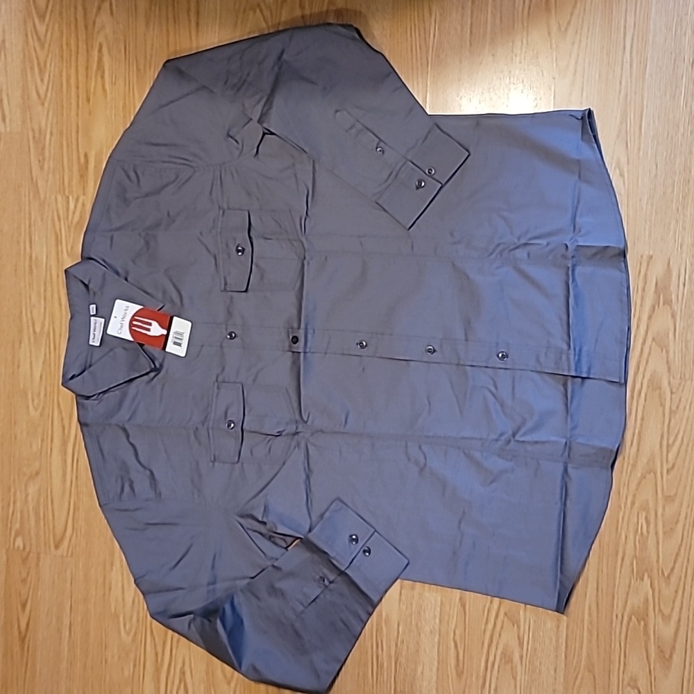 Chef Works 2XL Button Down Gray Shirt Long Convertible Sleeve New With Tags